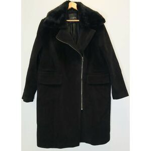Talbots womens size 18w long wool coat black fur collar wimter jacket
